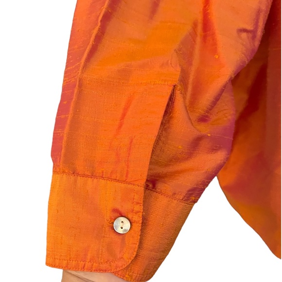 Chico’s Silk Shamtung Irridescent Jacket Top 3/4 Sleeve Notch Collar Size XL - Picture 3 of 11